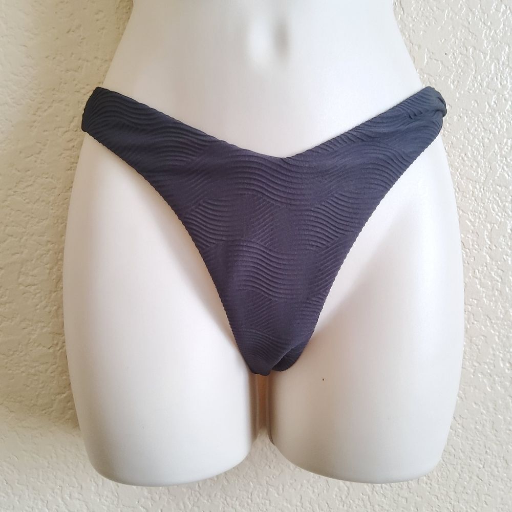 Seafolly Ribbed High Cut Bikini Swimsuit Bottom Size 2 Black New